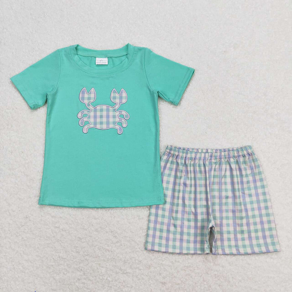 Baby Boys Crab Green Shirt Checkered Shorts Clothes Sets