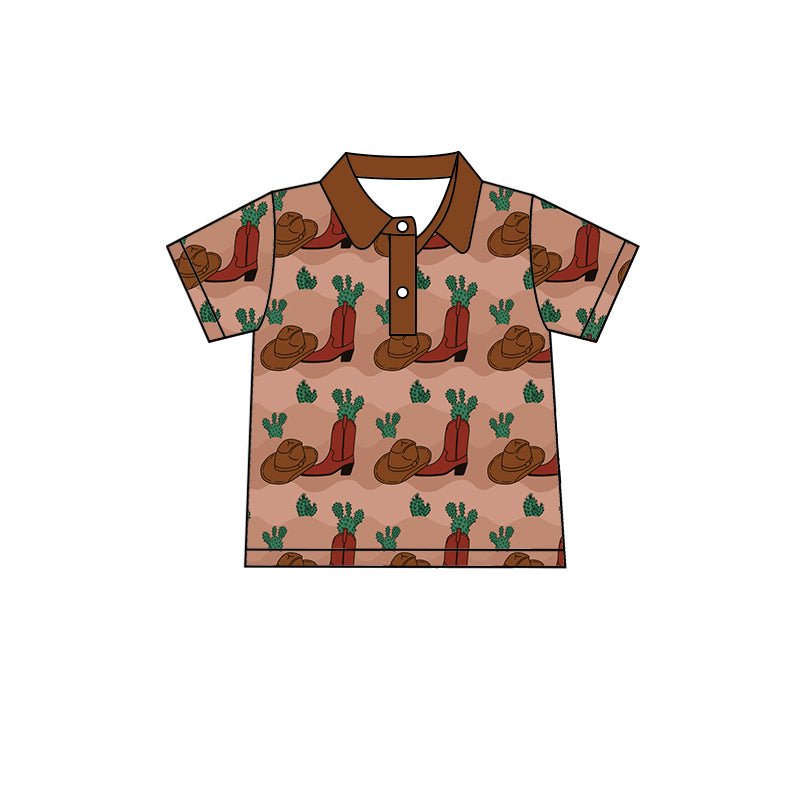 Baby Boys Western Boots Cactus Buttons Short Sleeve Tee Shirts Tops preorder(moq 5)