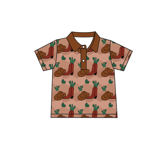Baby Boys Western Boots Cactus Buttons Short Sleeve Tee Shirts Tops preorder(moq 5)