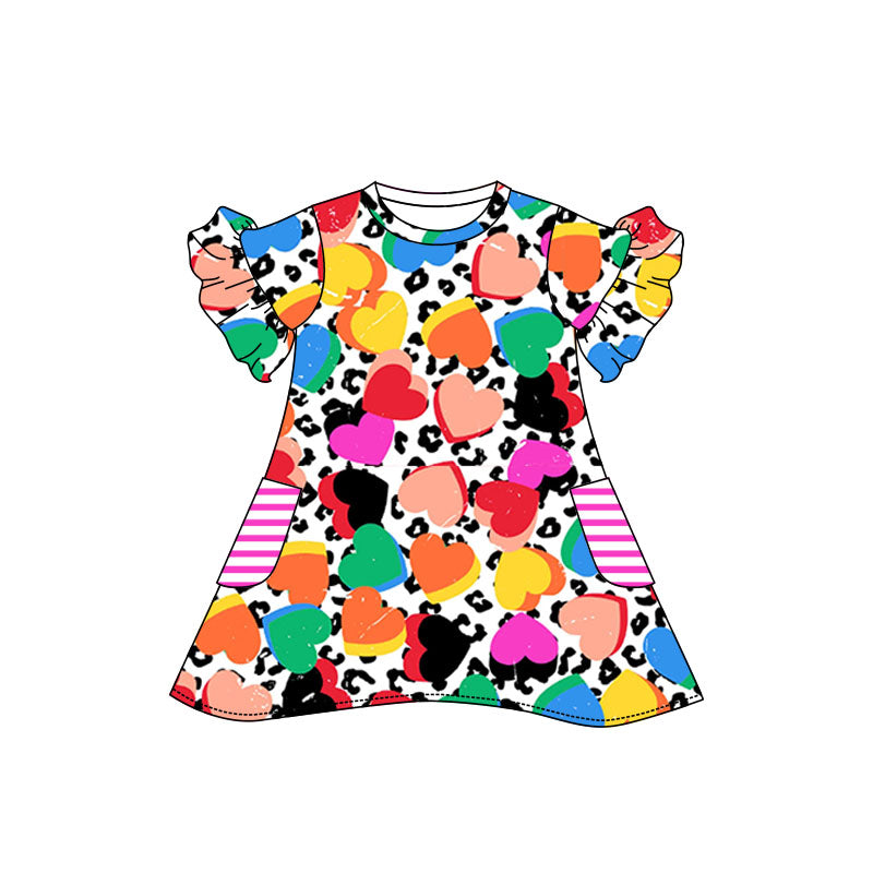 Baby Girls Hearts Love Valentines Short Sleeve Pockets Dresses preorder(moq 5)