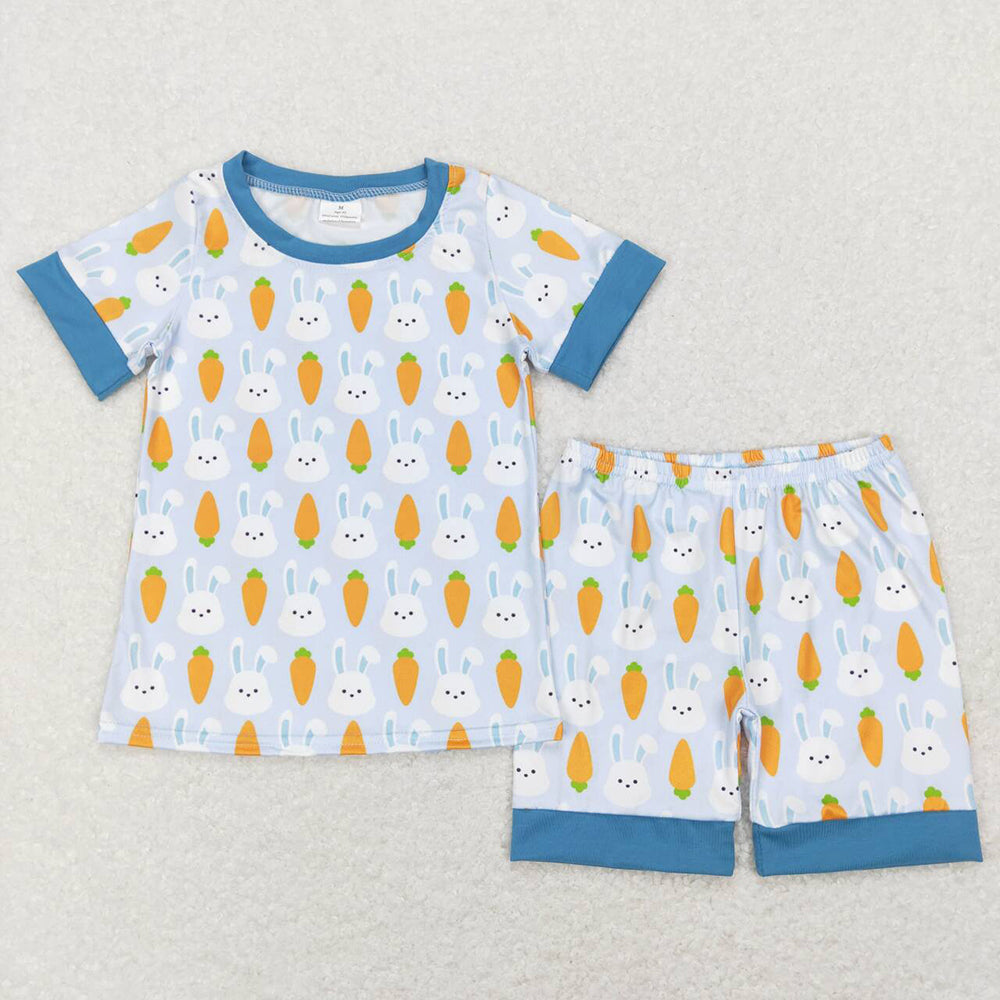 Baby Girls Boys Easter Carrot Rabbits Shirt Top Shorts Pajamas Sibling Clothing Sets