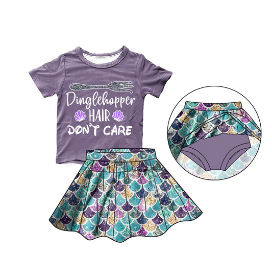 Baby Girls Cartoon Mermaid Shirt Bummie Skirts Outfits Sets Preorder (moq 5)
