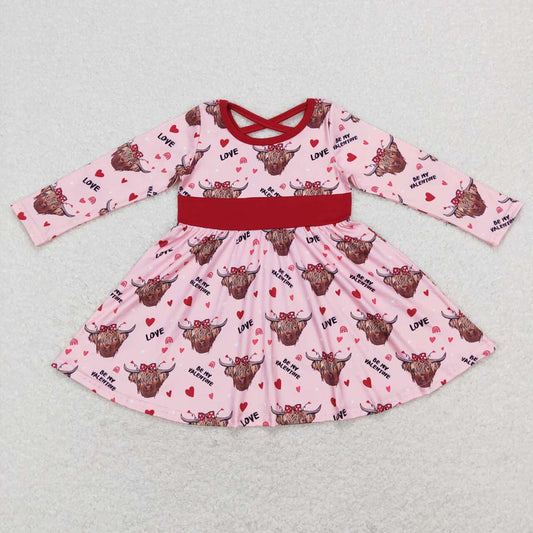 Baby Girls Valentines Western Cow Hearts Long Sleeve Knee Length Dresses