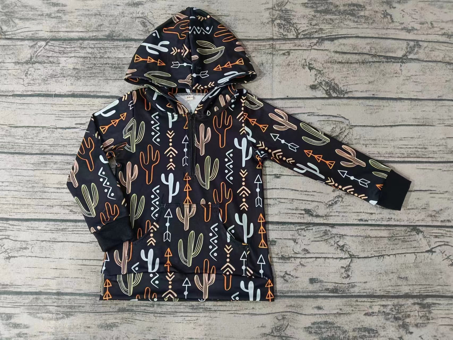 Baby Boys Hooded Black Cactus Western Zip Tops preorder(moq 5)