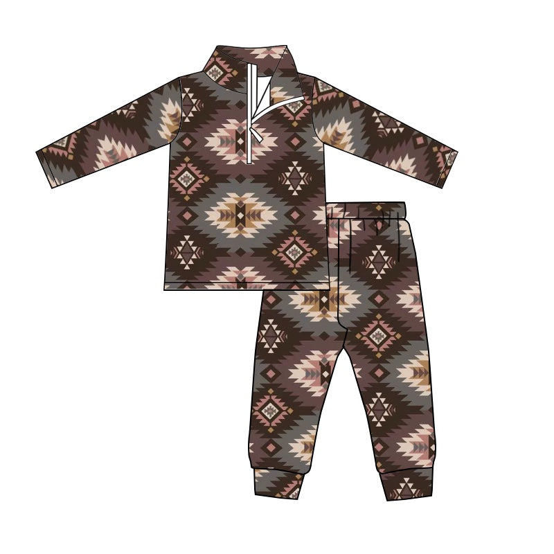 Baby Boys Western Aztec Zip Pullover Tee Pants Clothes Sets preorder(moq 5)