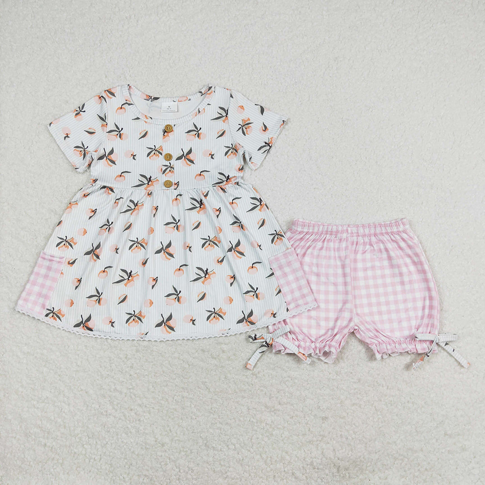 Baby Girls Peaches Tunic Pink Checkered Bows Shorts Clothes Sets