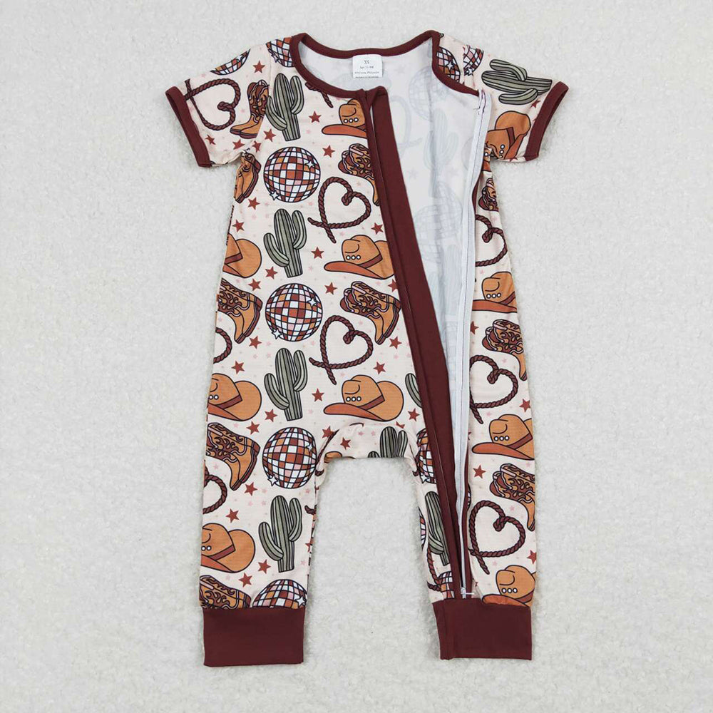 Baby Infant Boys Boots Hats Western Brown Short Sleeve Rompers