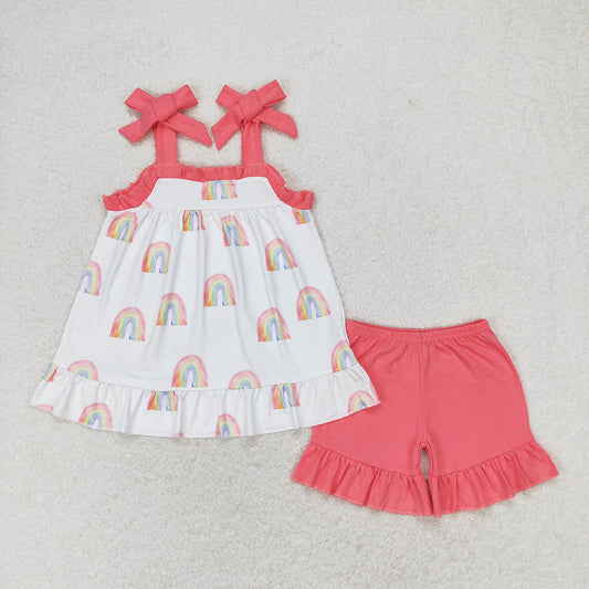 Baby Girls Rainbow Bows Tunic Ruffle Shorts Clothes Sets