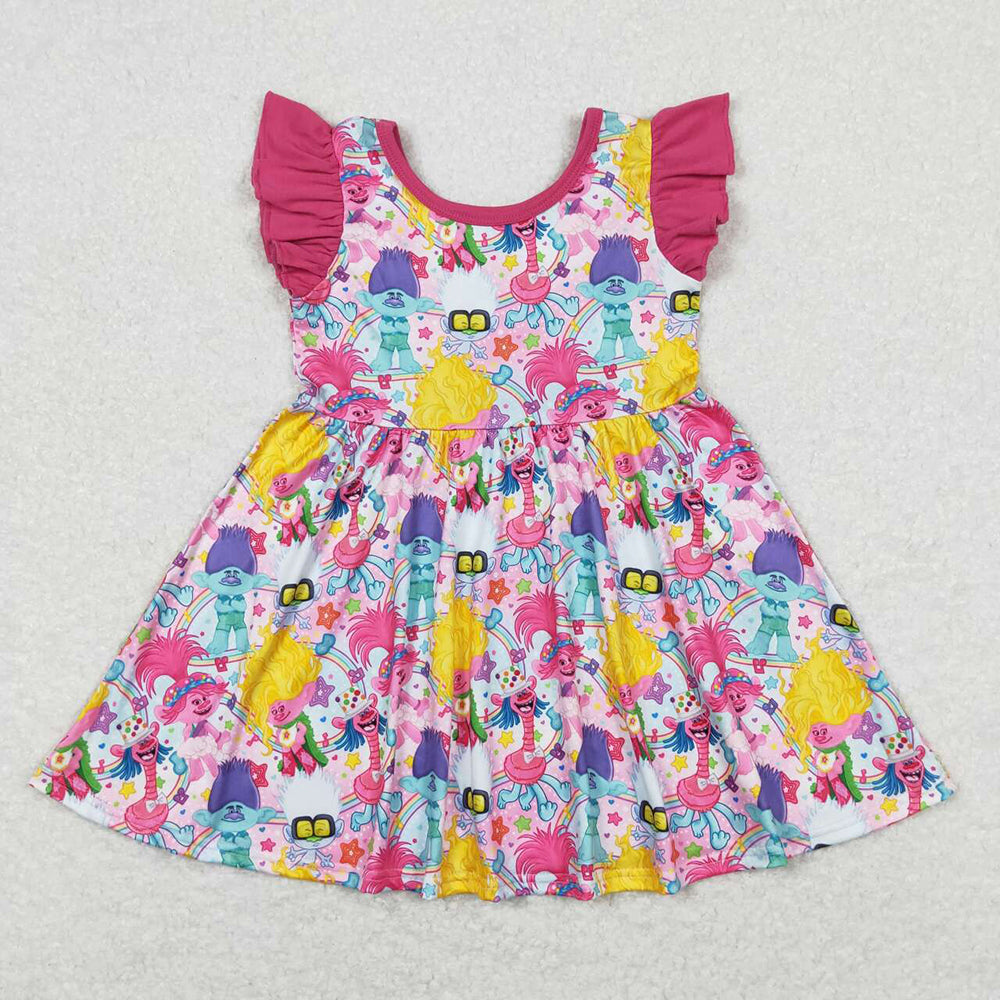 Baby Girls Long Hair Monster Flutter Sleeve Knee Length Dresses