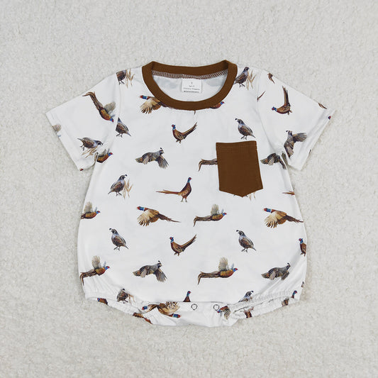 Baby Boys White Wild Chicken Short Sleeve Pocket Rompers