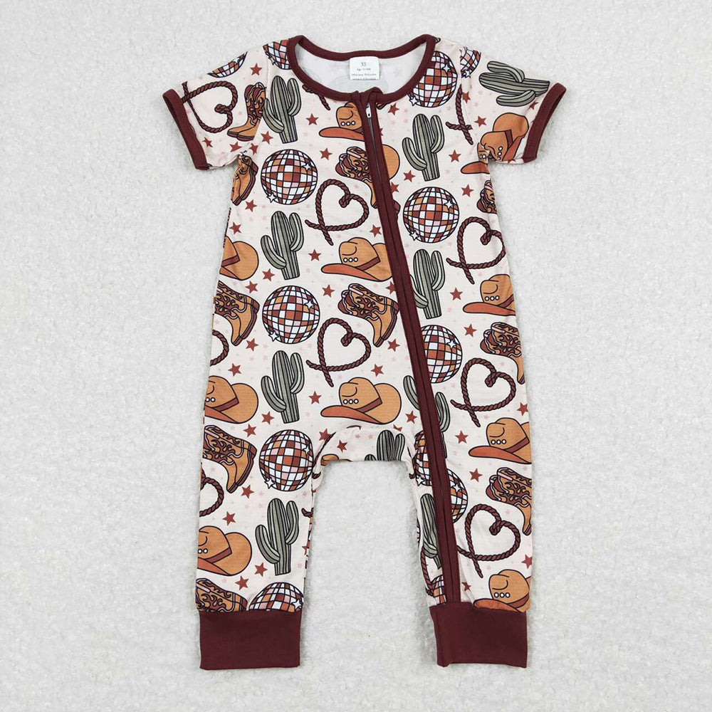 Baby Infant Boys Boots Hats Western Brown Short Sleeve Rompers