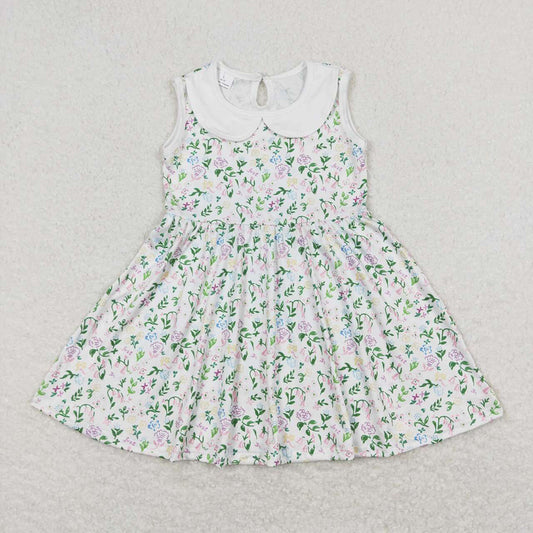 Baby Girls Green Floral Pink Spring Sleeveless Knee Length Dresses
