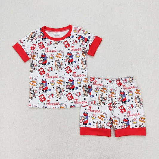 Baby Boys Red Dogs Fries Chips Short Sleeve Shirt Shorts Pajamas Clothes Sets