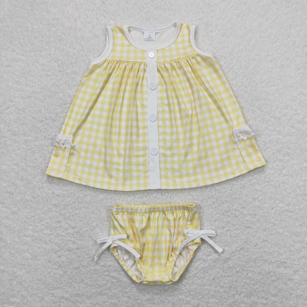 Baby Girls Yellow Checkered Tunic Top Bummies Clothes Sets