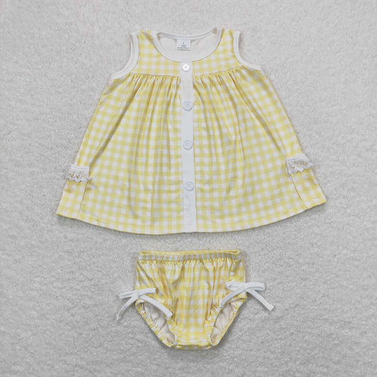 Baby Girls Yellow Checkered Tunic Top Bummies Clothes Sets