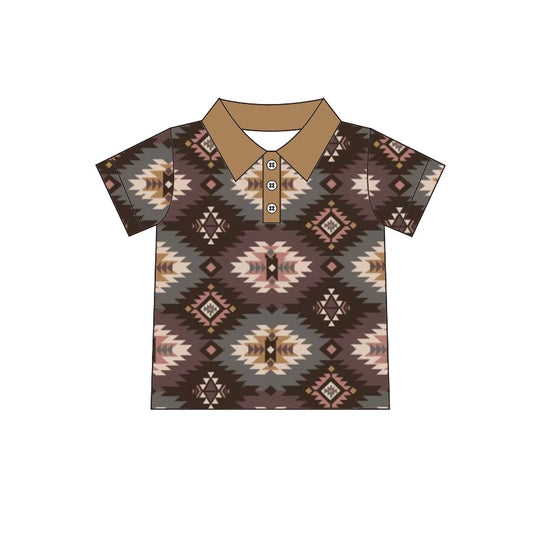 Baby Boys Western Brown Aztec Short Sleeve Tee Shirts Tops preorder(moq 5)