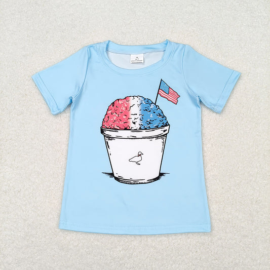 Baby Boys Blue 4th Of July Sand Flag Short Sleeve Tee Shirts Tops