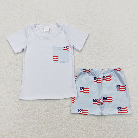Baby Boys 4th Of July Flags Pocket Shirt Shorts Clothes Sets