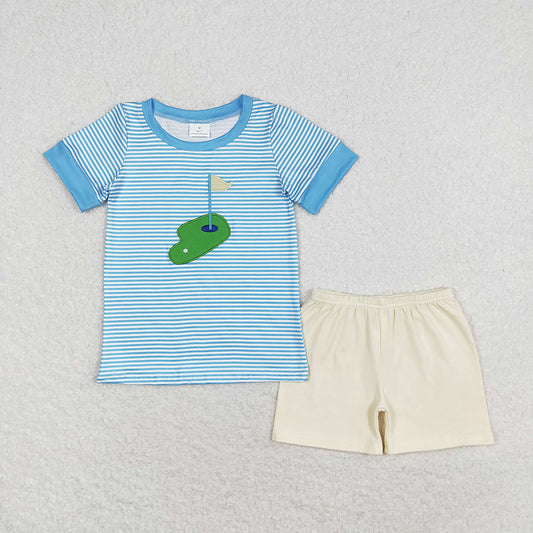 Baby Boys Golf Blue Stripes Shirts Shorts Summer Clothes Sets