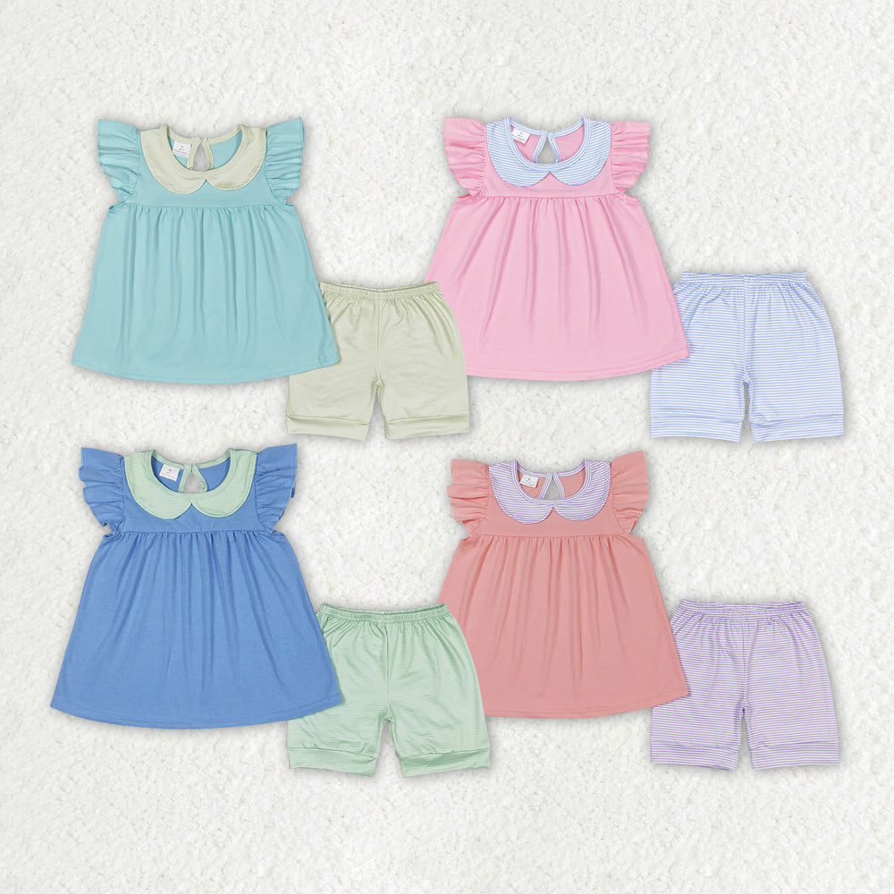 Baby Girls Sibling Sister Flutter Sleeve Ruffle Tunic Shorts Clothes Sets