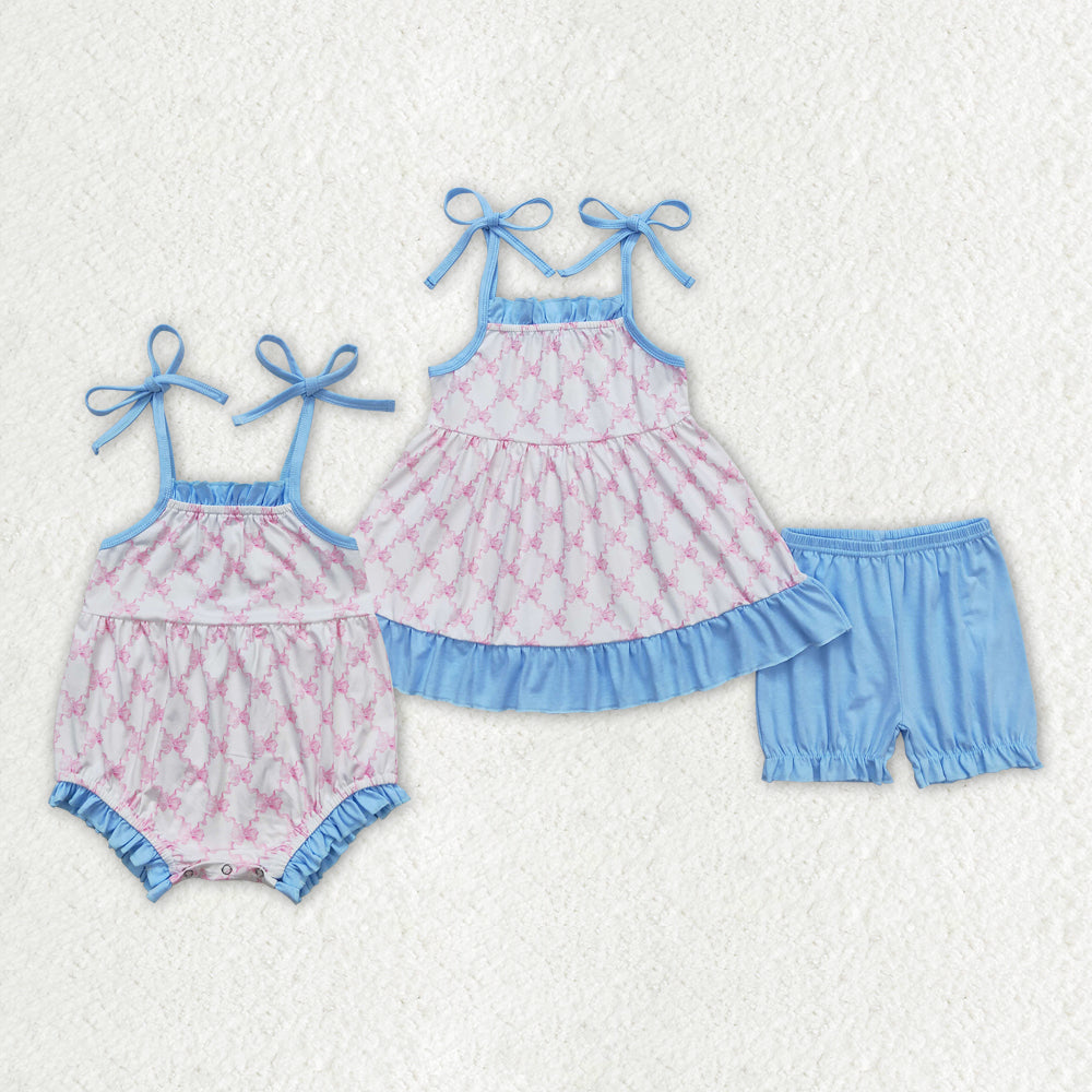 Sibling Baby Girls Pink Square Summer Sister Clothes Sets