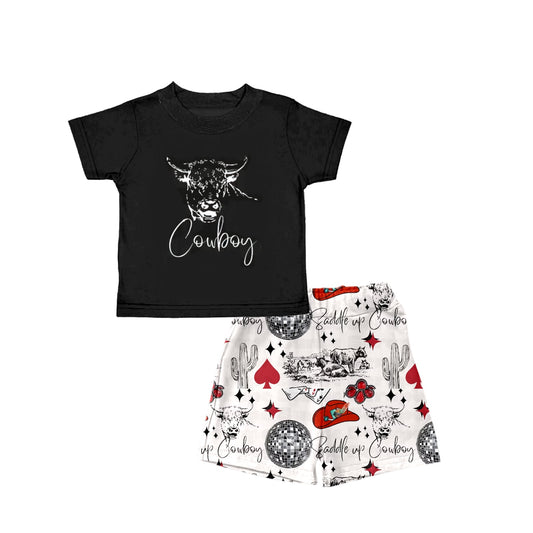 Baby Boys Western Black Tee Cowboy Shorts Clothes Sets preorder(moq 5)
