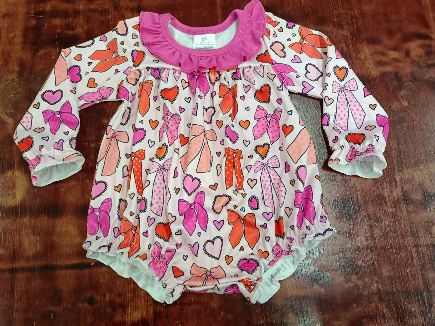 Infant Baby Toddler Valentines Hearts Bows Long Sleeve Rompers preorder(moq 5)