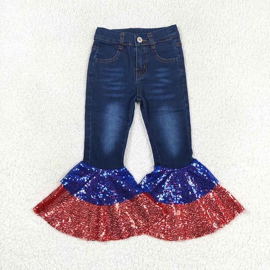 Baby Girls 4th Of July Denim Sequin Bell Bottom Pants Jeans