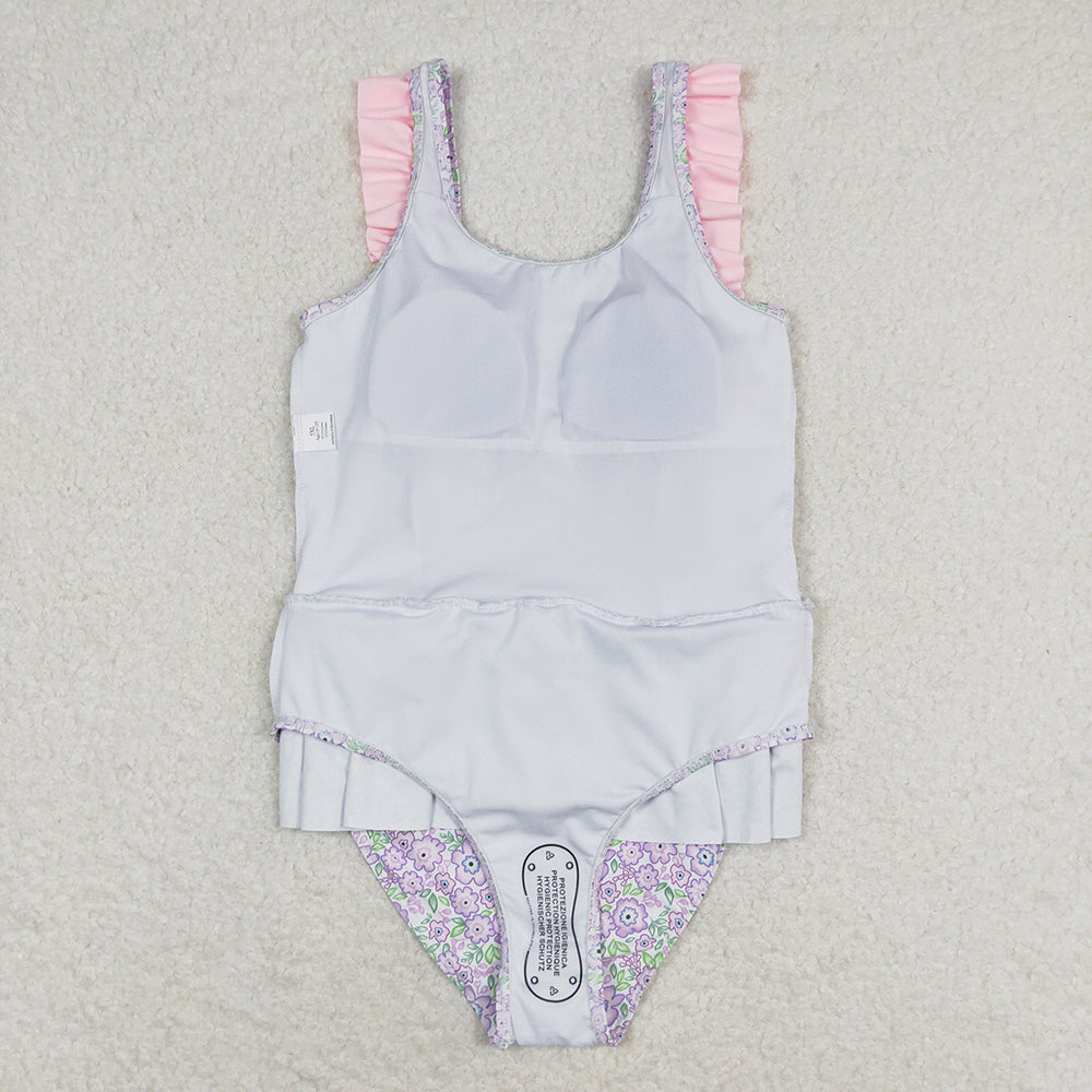 Baby Girls Summer Lavender Flowers One Piece Swimsuits