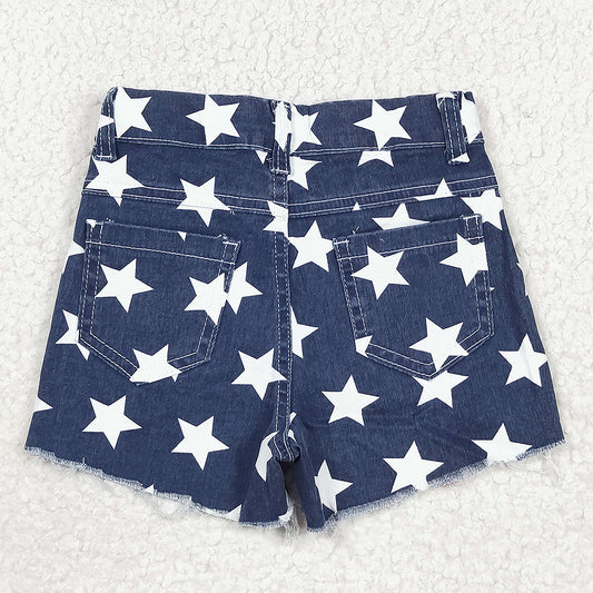 Baby Girls 4th Of July Stripes Stars Denim Shorts