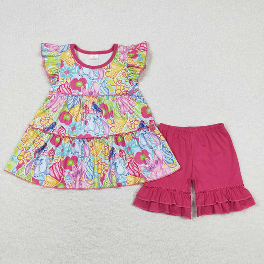 Baby Girls Colorful Popstick Animals Tunic Top Summer Shorts Clothes Sets
