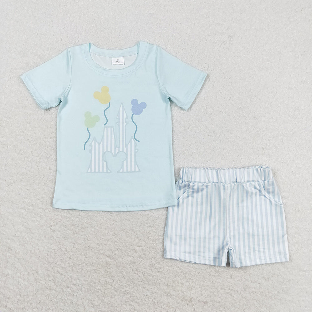 Baby Boys Blue Castle Shirt Top Shorts Summer Clothes Sets