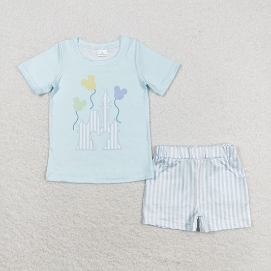 Baby Boys Blue Castle Shirt Top Shorts Summer Clothes Sets