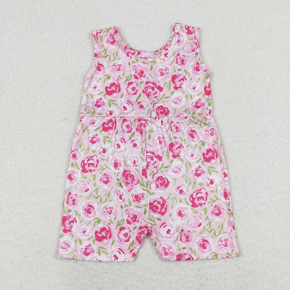 Baby Girls Pink Floral Sleeveless Shorts Jumpsuits