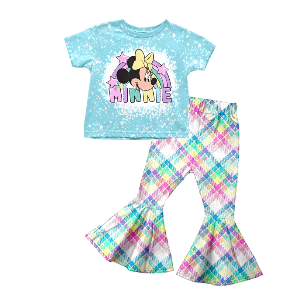 Baby Girls Blue Rainbow Cartoon Mouse Shirt Bell Pants Clothing Sets preorder(moq 5)