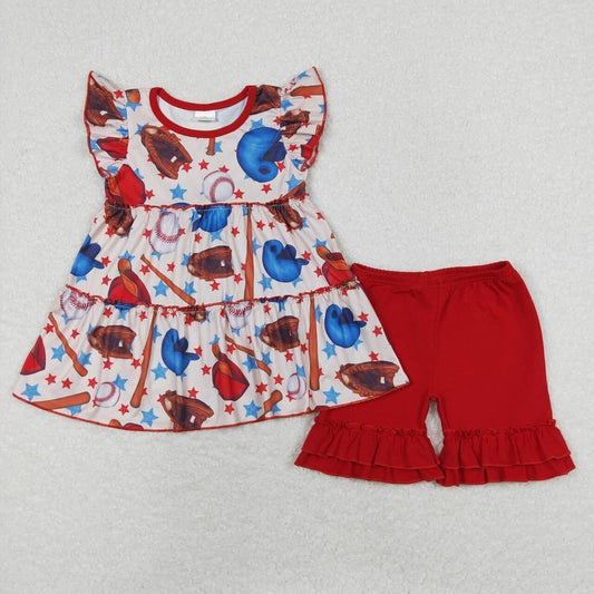 Baby Girls Baseball Stars Tunic Top Ruffle Shorts Clothes Sets