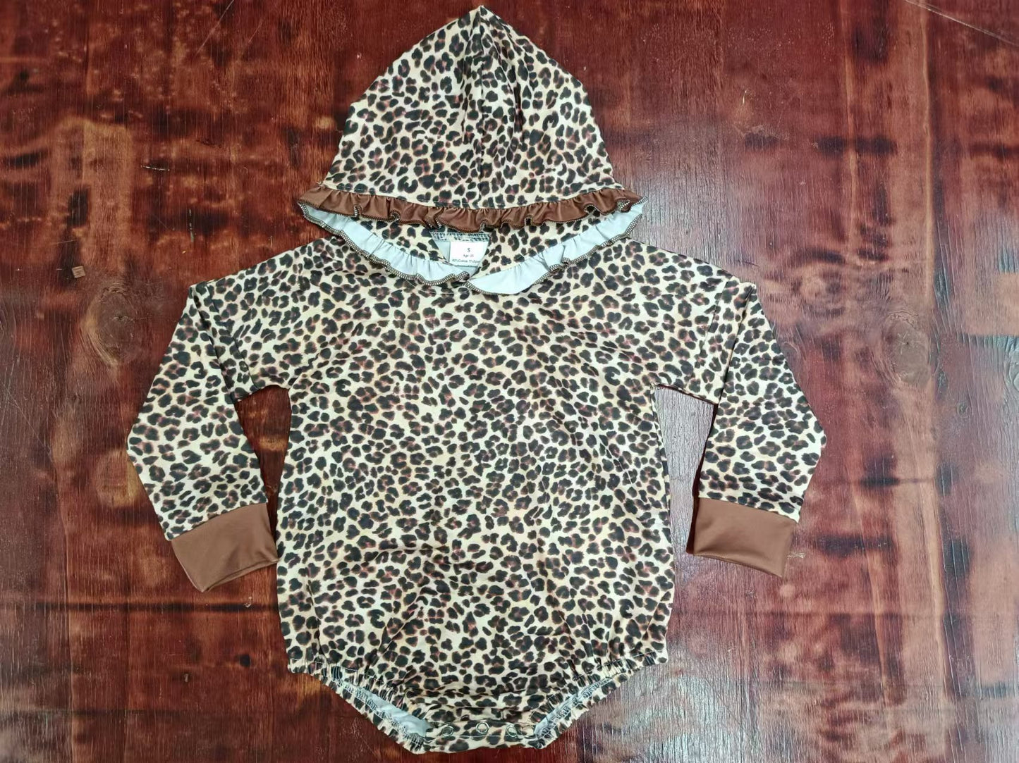 Infant Baby Toddler Western Leopard Ruffles Hooded Rompers preorder(moq 5)