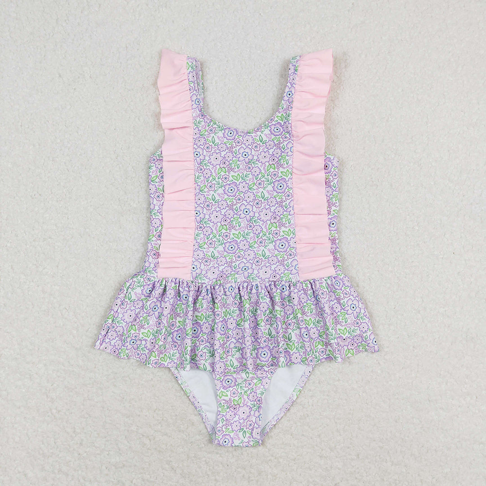 Baby Girls Summer Lavender Flowers Sibling Sister Swimsuits