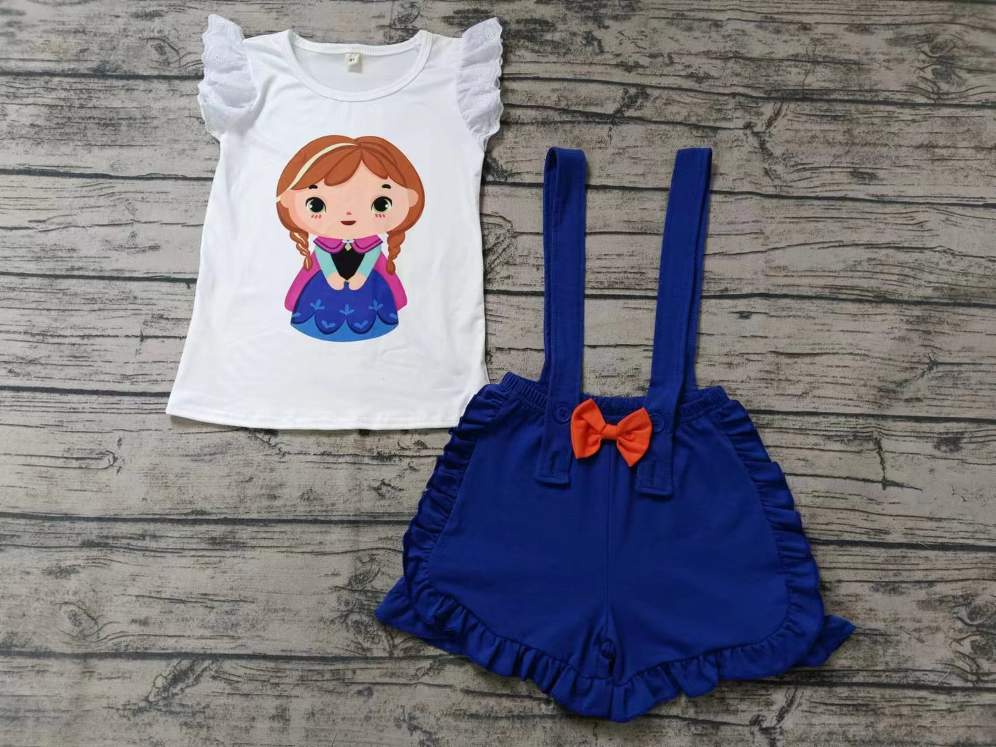 Baby Girls Princess Shirt Top Suspender Blue Shorts Clothes Sets preorder (moq 5)