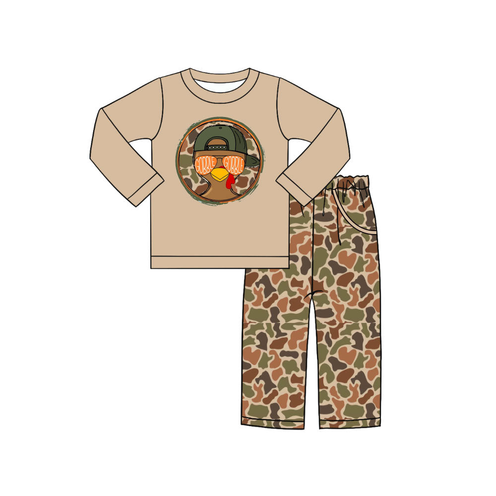 Preorder (moq 5)Baby Boys Southern Camo Turkey Top Pockets Pants Thanksgiving Clothes Sets