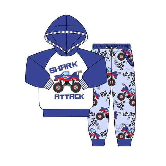 Baby Boys Hooded Shark Truck Top Pants Outfits Clothes Sets preorder(moq 5)