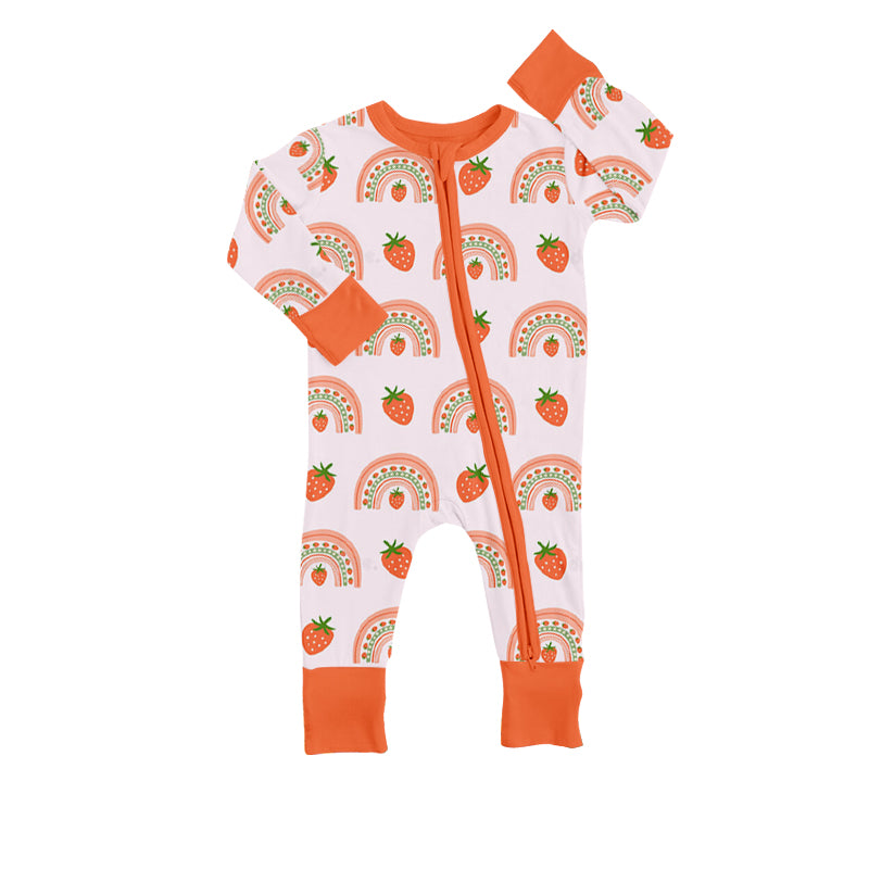 Baby Girls Red Strawberry Rainbow Zip Rompers preorder(moq 5)