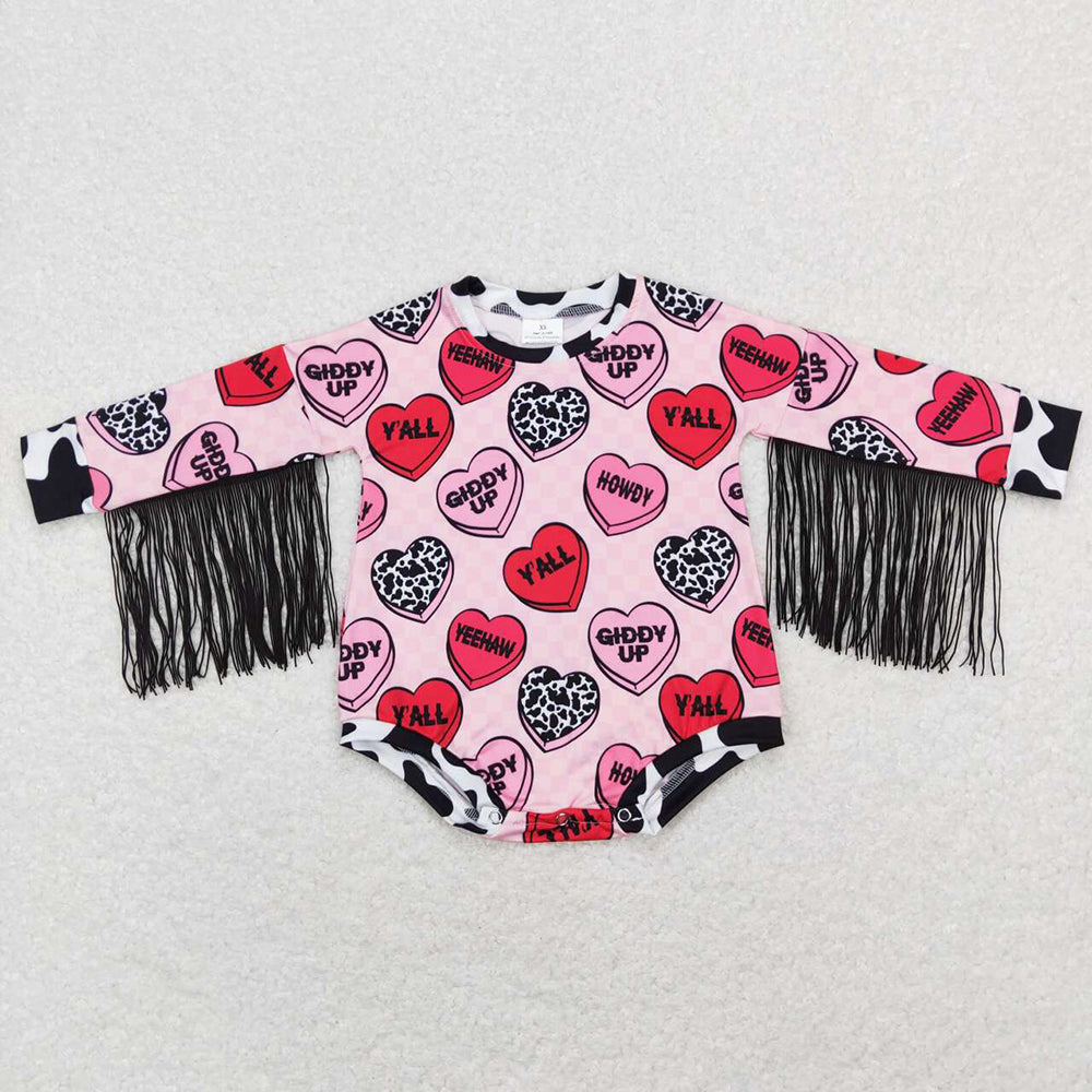 Baby Girls Valentines Hearts Western Yall Pink Romper Dresses Sibling Designs