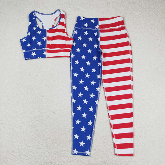 Adult Women 4th Of July Stars Vest Top Pants Yogo Sports Clothes Sets
