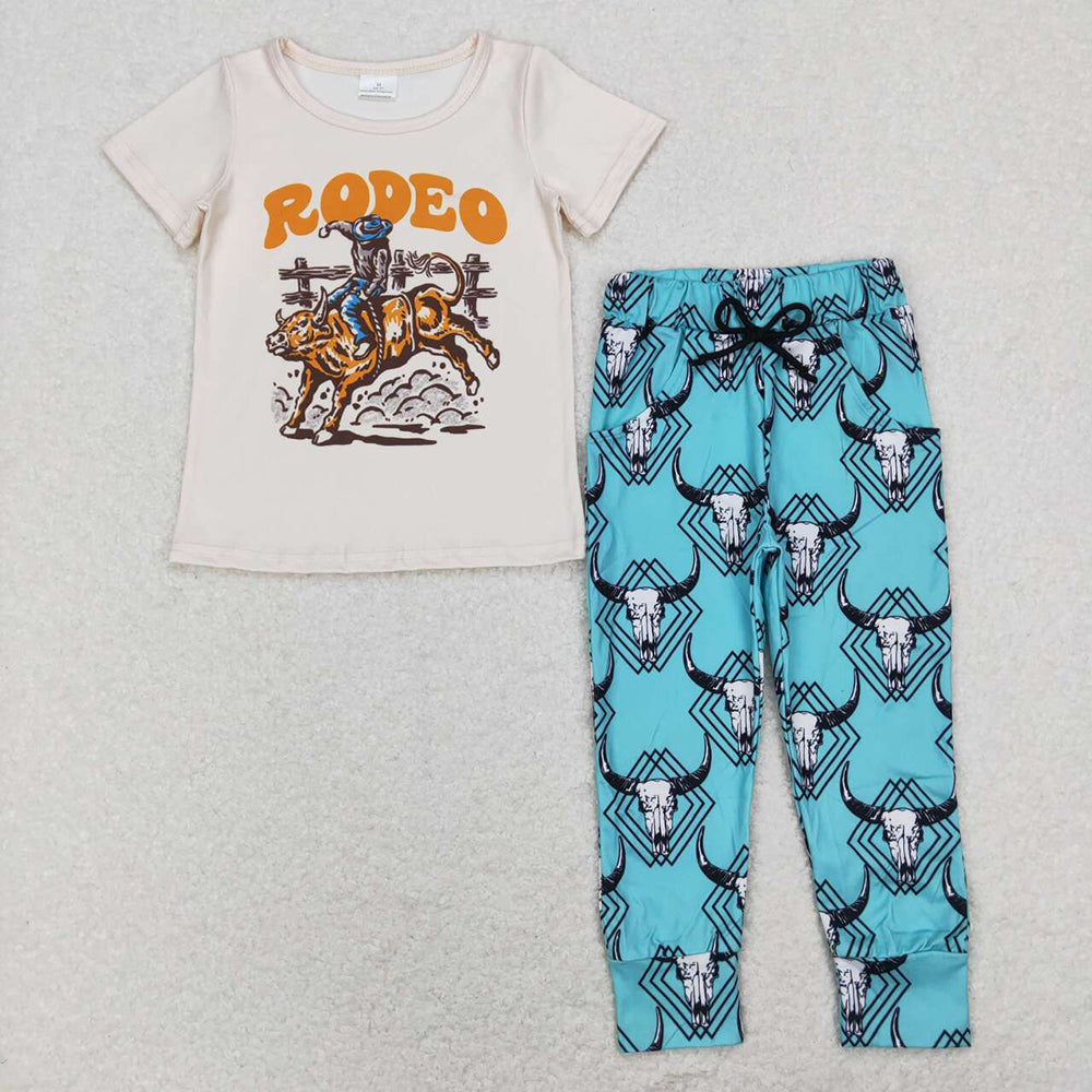 Baby Boys Rodeo Shirt Blue Cow Pants Western Clothes Sets