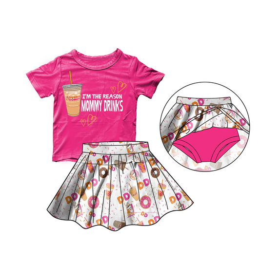 Baby Girls Cartoon Pink Donuts Shirt Bummie Skirts Outfits Sets Preorder (moq 5)