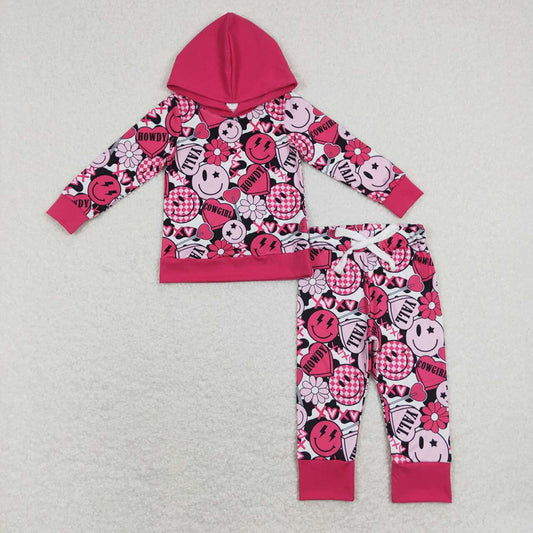 Baby Girls Pink Smile Valentines Hearts Hooded Top Pants Clothes Sets