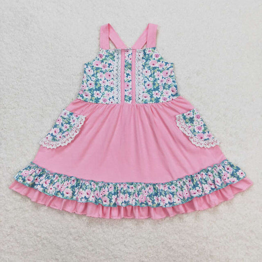 Baby Girls Pink Floral Pockets Knee Length Dresses