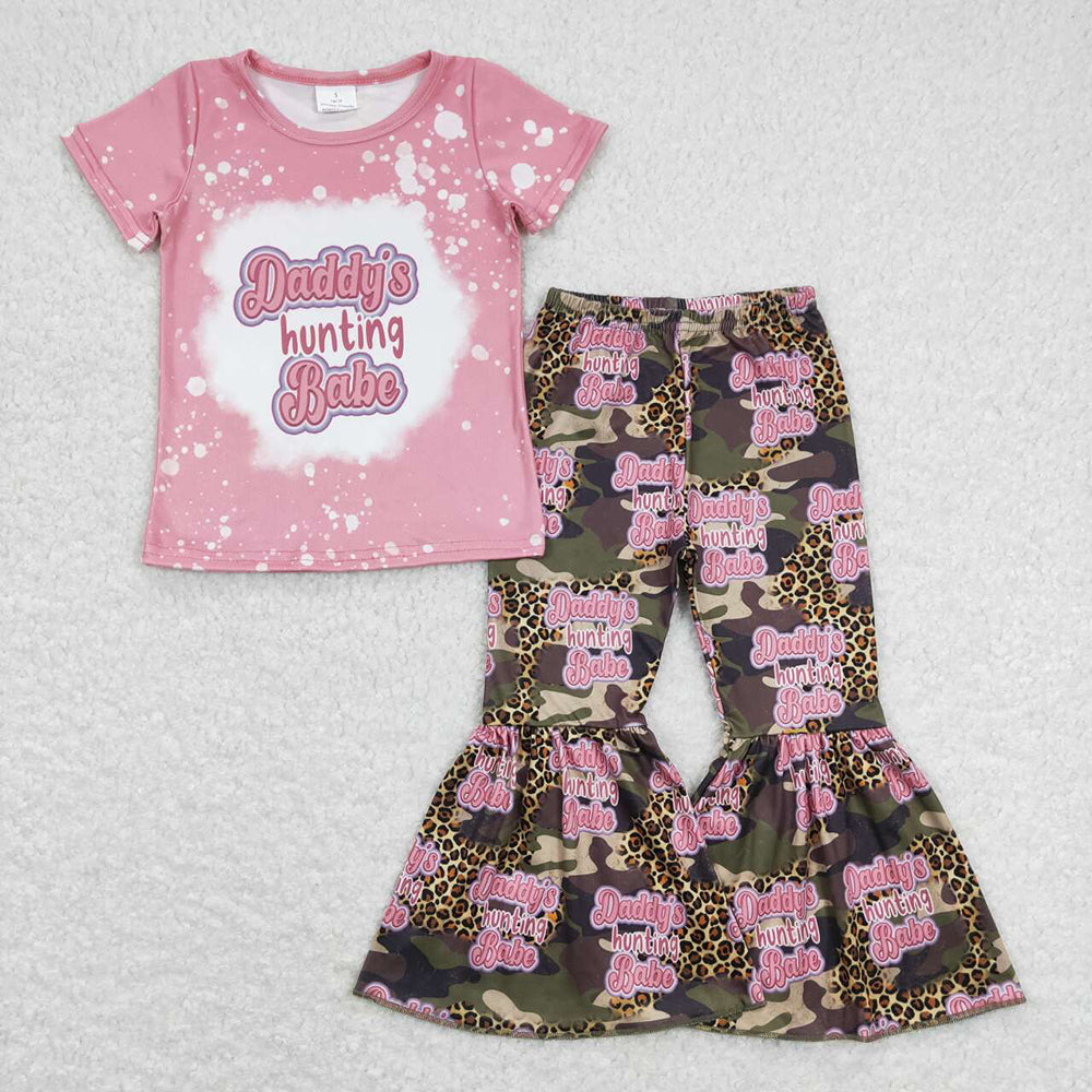 Baby Girls Daddy Hunt Babe Shirt Camo Bell Pants Clothes Sets