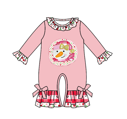 Baby Girls Ruffle Christmas Santa Pink Long Sleeve Rompers preorder(moq 5)